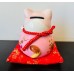 4.25" H Lucky Cat Ceramic Piggy Bank - Red